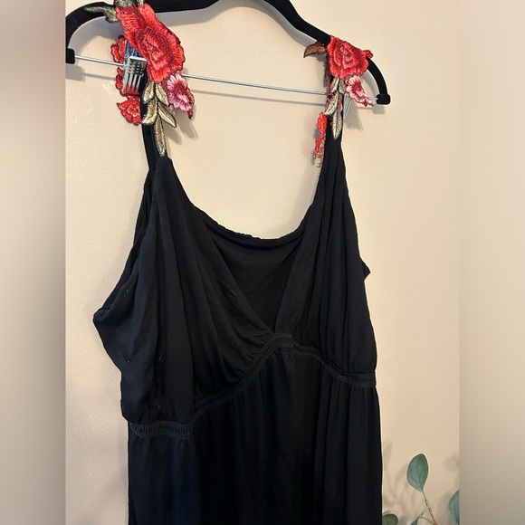 ASOS Black Maxi Dress with Red Floral Embroidered Straps - Picture 3 of 5